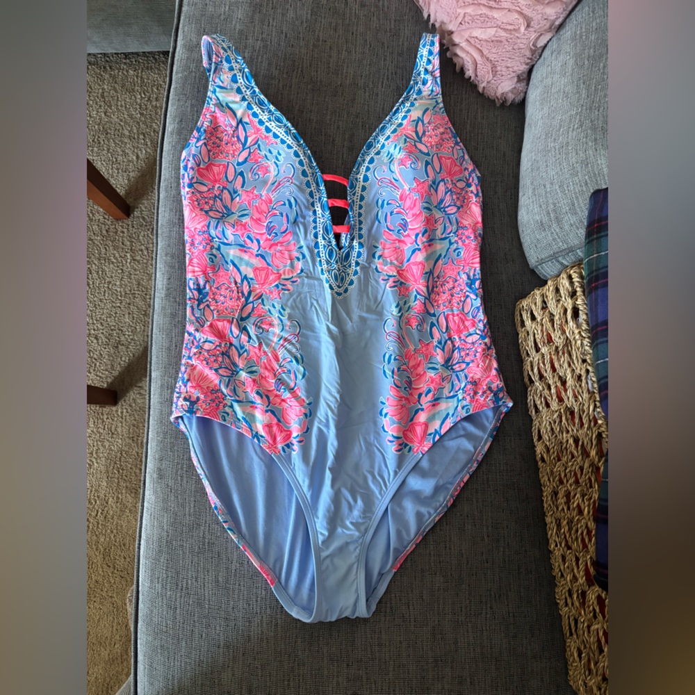 Lilly Pulitzer Blue and Pink Floral One Piece Swimsuit